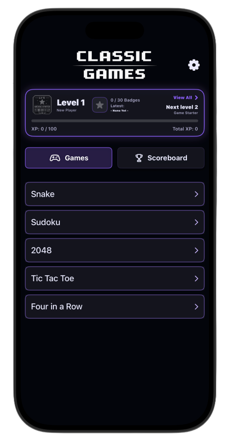 Classic Games dark theme
